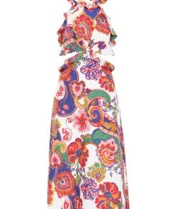 ZIMMERMANN Featured Designers Lovestruck Tie Back Midi Dress In Natural Paisley Floral