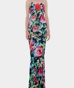 NORMA KAMALI Low Back Slip Fishtail Gown In Rose Garden Just In