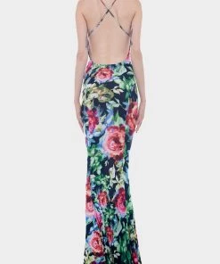 NORMA KAMALI Low Back Slip Fishtail Gown In Rose Garden Just In