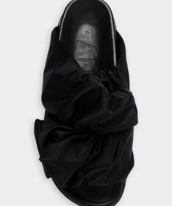 GANNI Low Flatform Ruched Sandals In Black