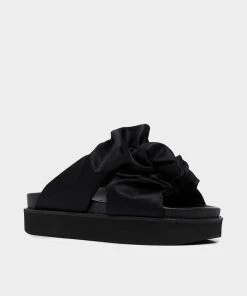 GANNI Low Flatform Ruched Sandals In Black