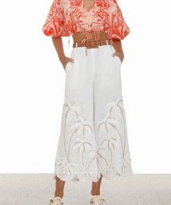Zimmermann Lyre Crop Blouse In Red Palm Just In