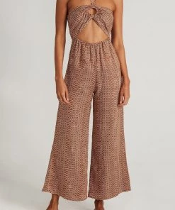FAITHFULL THE BRAND Just In Malaika Jumpsuit In Vadella Print Cocoa