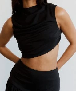 THIRD FORM Marble Gathered Side Tank Top In Washed Black