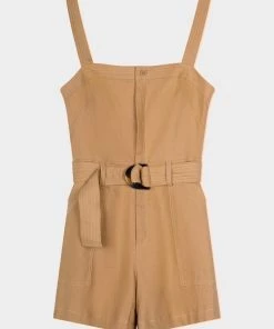 Jonathan Simkhai Standard Just In Marin Washed Linen Belted Romper In Topaz
