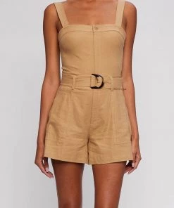 Jonathan Simkhai Standard Just In Marin Washed Linen Belted Romper In Topaz