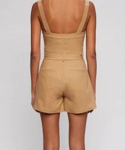 Jonathan Simkhai Standard Just In Marin Washed Linen Belted Romper In Topaz