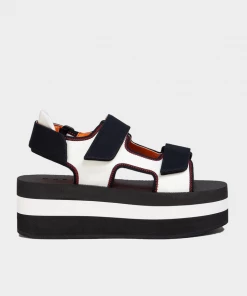 MARNI Velcro Wedge Platform Sandal In Black And White