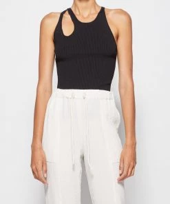 Jonathan Simkhai Marte Compact Rib Cut Out Tank Top In Black Just In