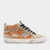Golden Goose Mid-Star Glitter Suede Star Sneaker In Cinnamon