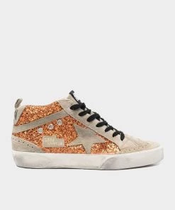 Golden Goose Mid-Star Glitter Suede Star Sneaker In Cinnamon