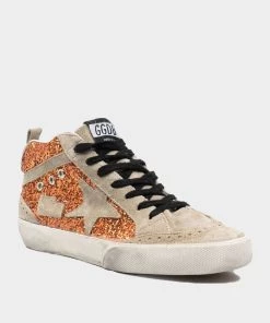 Golden Goose Mid-Star Glitter Suede Star Sneaker In Cinnamon