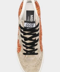 Golden Goose Mid-Star Glitter Suede Star Sneaker In Cinnamon