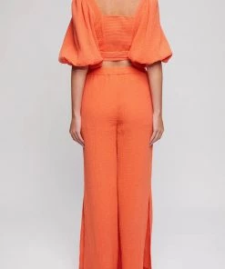 Jonathan Simkhai Mila Cotton Gauze Puff Sleeve Wrap Top In Chili Just In