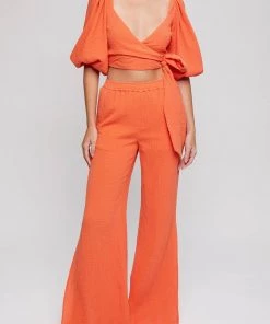 Jonathan Simkhai Mila Cotton Gauze Puff Sleeve Wrap Top In Chili Just In