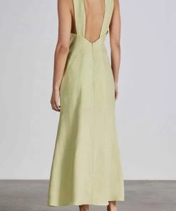 Bondi Born Milos Organic Linen Dress In Lime Just In