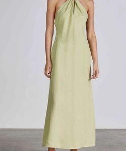 Bondi Born Milos Organic Linen Dress In Lime Just In