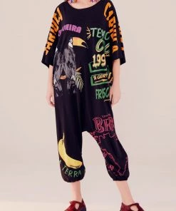 FARM Rio Mixed Graphic Jumpsuit In Black Multi Featured Designers