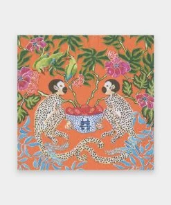Caspari Monkeys Paper Luncheon Napkins In Orange