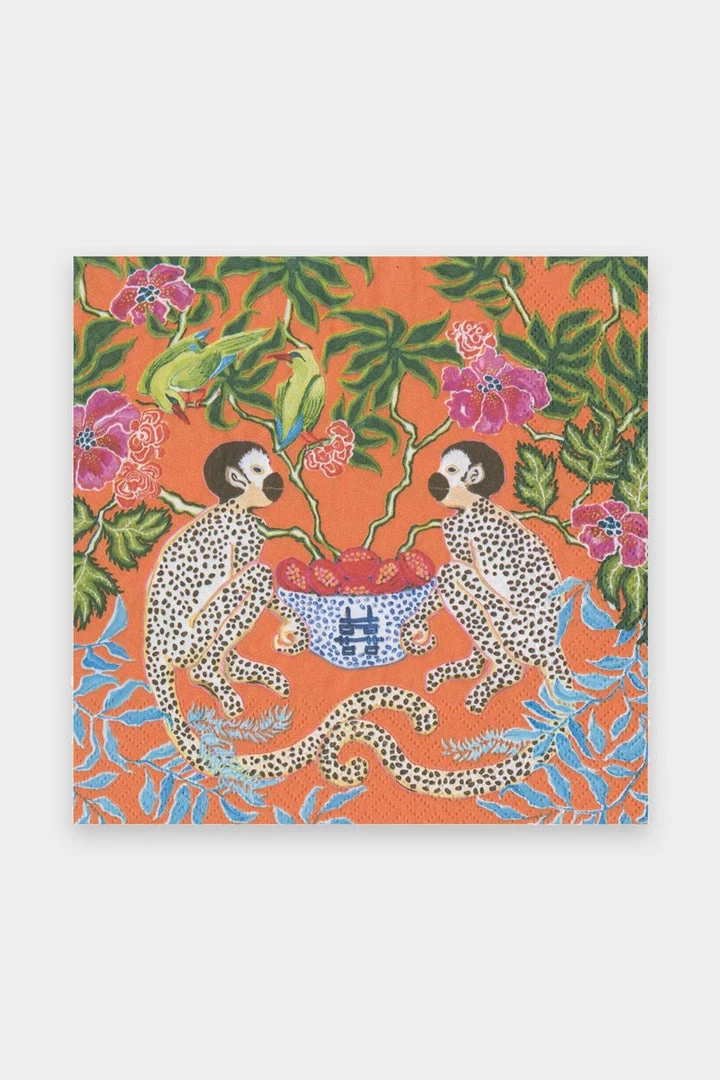 Caspari Monkeys Paper Luncheon Napkins In Orange 1 Caspari Monkeys Paper Luncheon Napkins In Orange