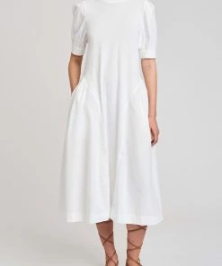 Derek Lam 10 Crosby Just In Monty Mixed Media Short Sleeve Dress In White