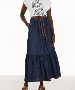 ZIMMERMANN Moonshine Tiered Midi Skirt In Atlantic Featured Designers
