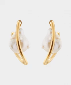 Mounser Waxing Hoop Earrings With Freshwater Pearl Drop In Gold Bags & Accessories