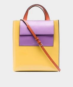 MARNI Mustard Museo Leather Bag With Purple Pocket