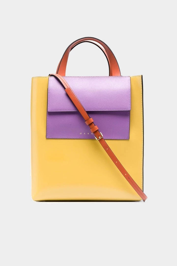 MARNI Mustard Museo Leather Bag With Purple Pocket 1 MARNI Mustard Museo Leather Bag With Purple Pocket