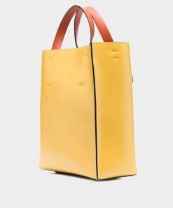 MARNI Mustard Museo Leather Bag With Purple Pocket