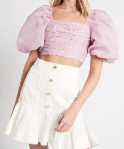 Aje. Just In Myriad Puff Sleeve Cropped Top In Rose Pink