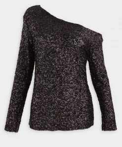 NORMA KAMALI Sequin Drop Shoulder Top In Black