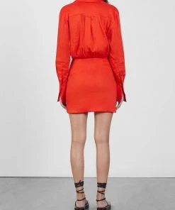 GAUGE81 Just In Naha Linen Short Dress In Blood Orange