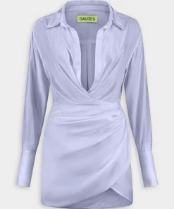 GAUGE81 Naha Short Draped Shirt Silk Dress In Lilac