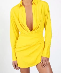 GAUGE81 Naha Silk Short Dress In Lemon