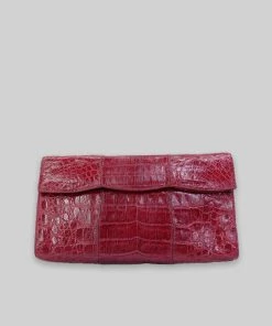 Olivia Vintage Nancy Gonzalez Crocodile Pleated Red Clutch