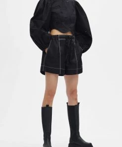 GANNI Nylon Drawstring Shorts In Black Just In