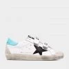 Golden Goose Just In Old School Leather Stripes Sneaker In Light Blue