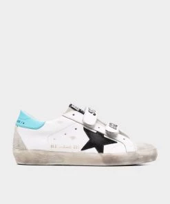 Golden Goose Just In Old School Leather Stripes Sneaker In Light Blue