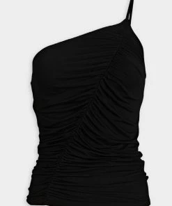 Enza Costa One Shoulder Ruched Tank In Black
