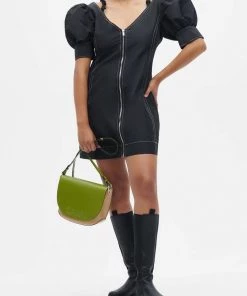 GANNI Just In Open V-Neck Mini Dress In Black