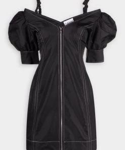GANNI Just In Open V-Neck Mini Dress In Black