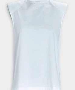 Tibi Padded Shoulder Sleeveless Top In Blue Grey Just In