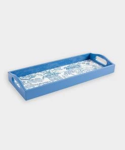 Caspari Pagoda Toile Lacquer Bar Tray In Blue