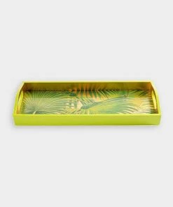 Caspari Just In Palm Fronds Lacquer Bar Tray In Gold