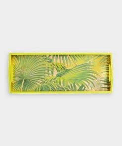 Caspari Just In Palm Fronds Lacquer Bar Tray In Gold