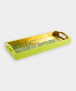 Caspari Just In Palm Fronds Lacquer Bar Tray In Gold