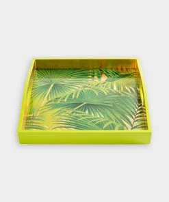Caspari Just In Palm Fronds Lacquer Square Tray In Gold