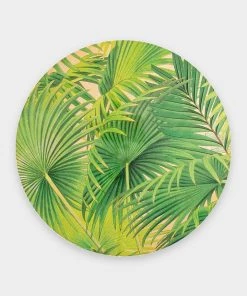 Caspari Palm Fronds Round Lacquer Placemat In Gold Home & Beauty