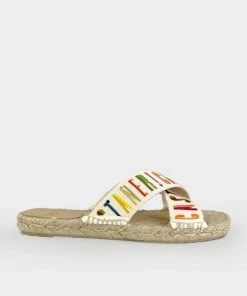 Castañer Palmita Flat Sandals In Blanco/Multi